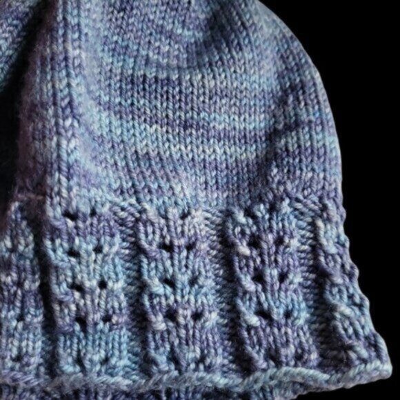 Handknit Twisted Brim Slouchy Hat  Blue Ombre Cotton - Picture 6 of 8